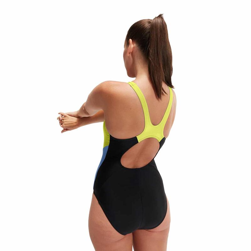 Speedo Dames Badpak Colourblock Splice Muscleback Zwart/Lemon Drizzle/Curious