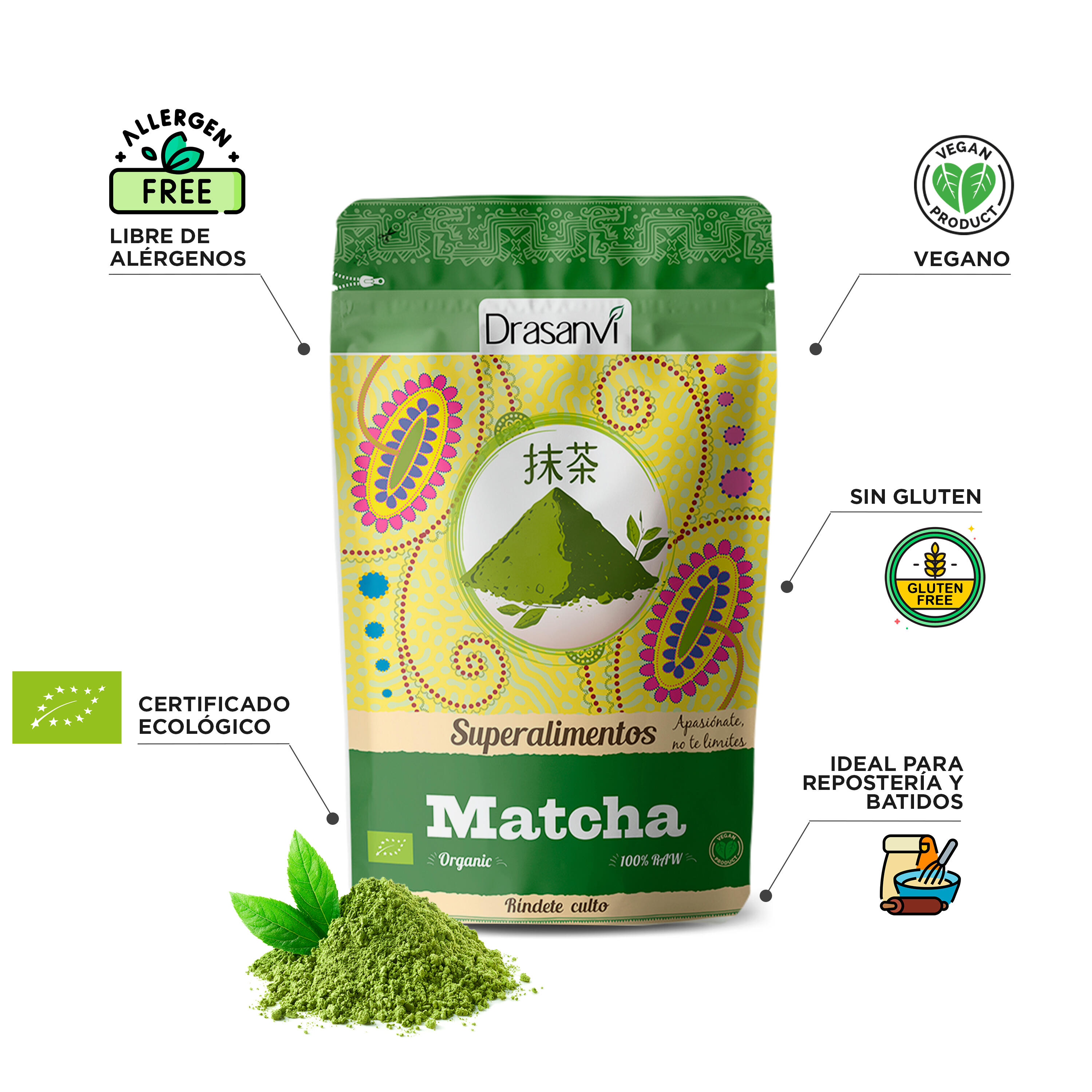 Te Matcha en polvo BIO - Superalimento Ecológico - 70Gr - DRASANVI 4/6