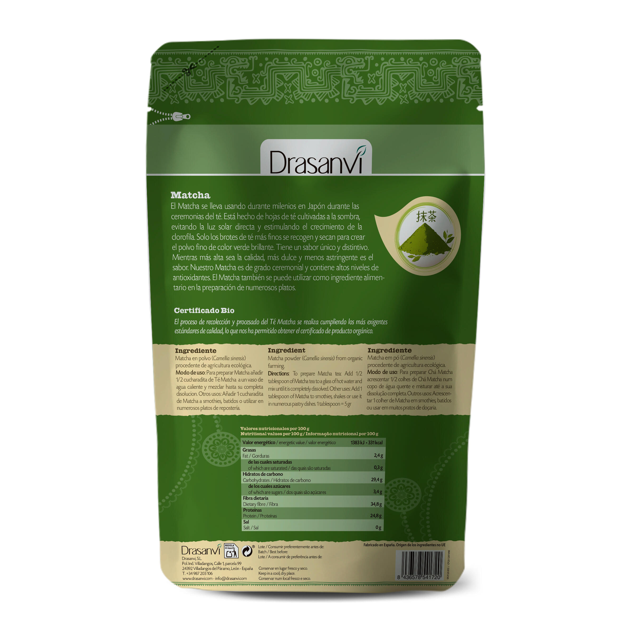 Te Matcha en polvo BIO - Superalimento Ecológico - 70Gr - DRASANVI 2/6
