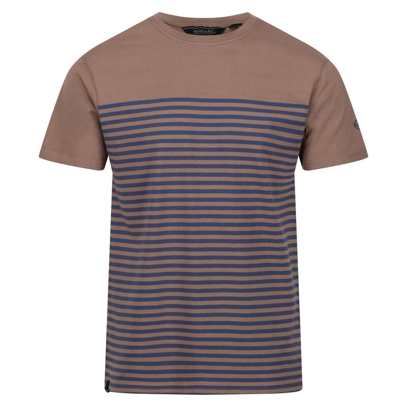 Heren Shorebay Gestreept Coolweave Tshirt (Nerts/Donker Denim)