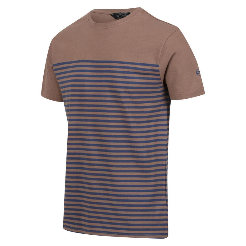 Heren Shorebay Gestreept Coolweave Tshirt (Nerts/Donker Denim)