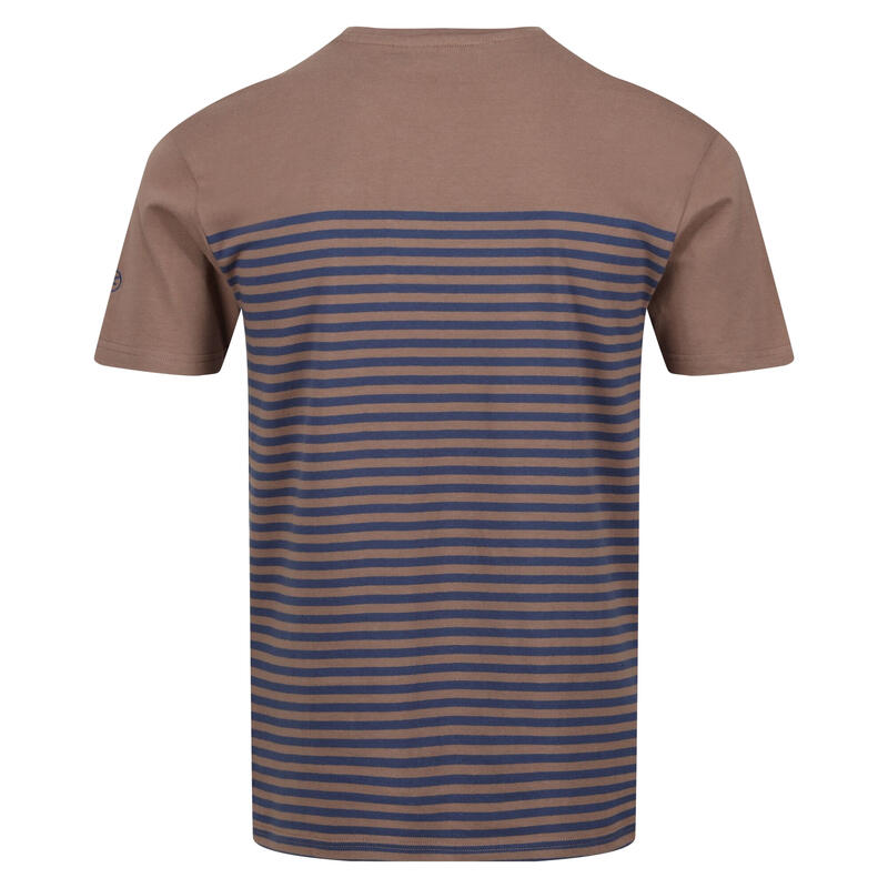 Heren Shorebay Gestreept Coolweave Tshirt (Nerts/Donker Denim)