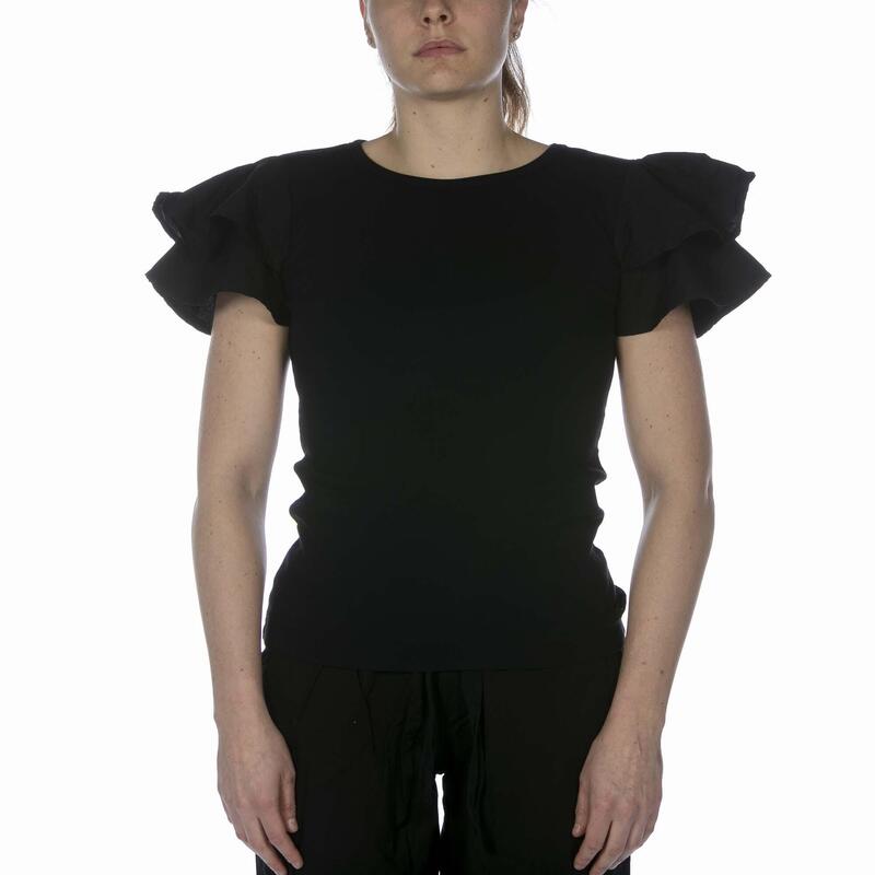 Deha T-Shirt In Rib Met Zwarte Volant Vrouwen