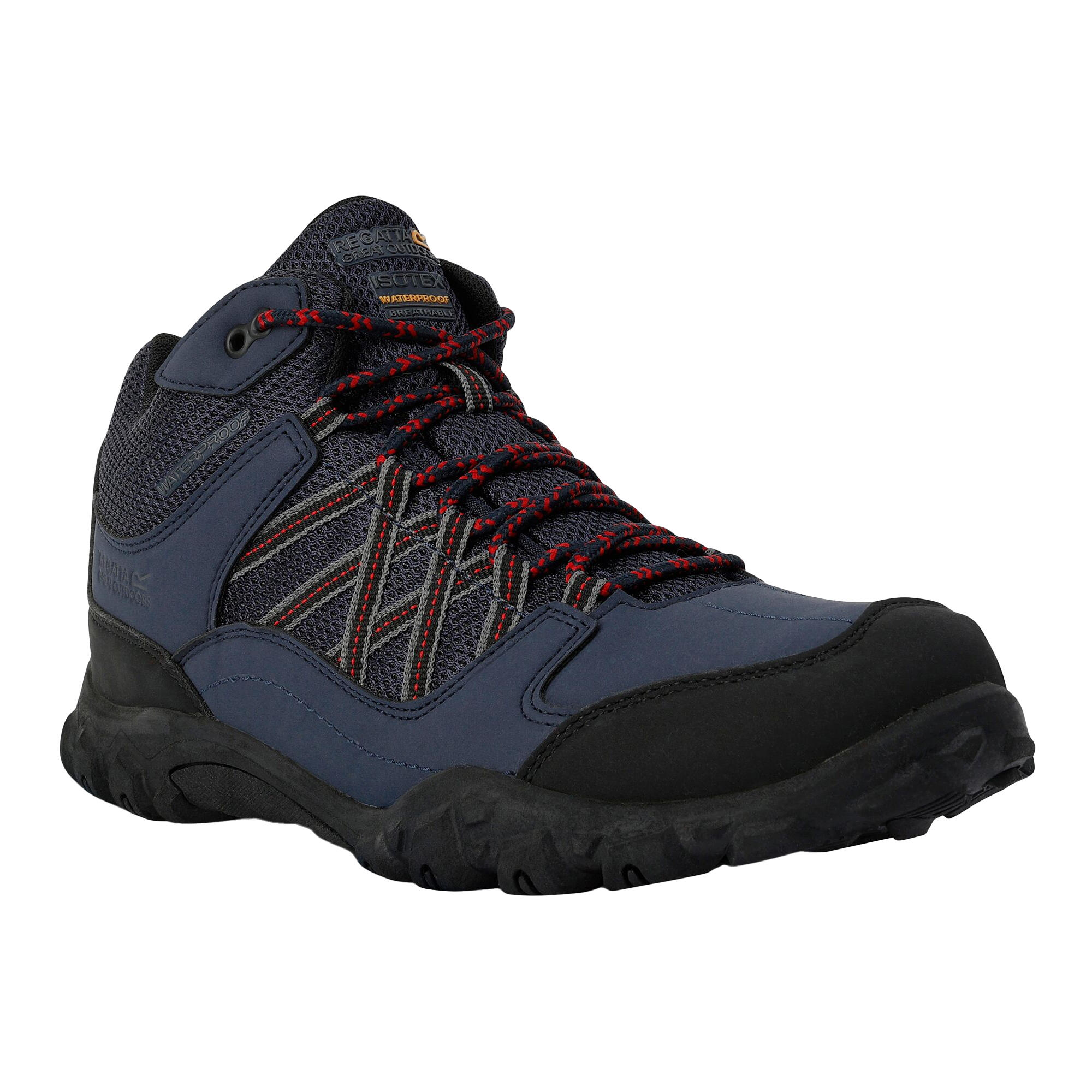 REGATTA Mens Edgepoint Mid Waterproof Hiking Shoes (Navy/Rio Red)