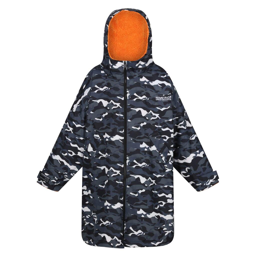 Childrens/Kids Camouflage Waterproof Changing Robe (Black/Persimmon)