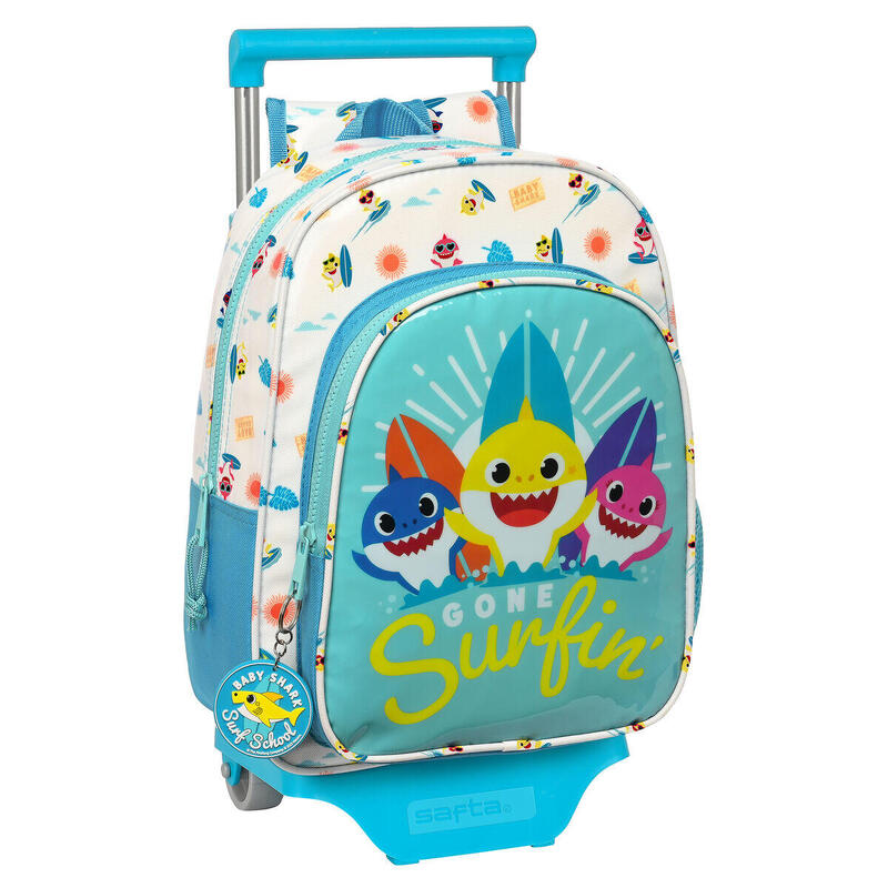 Mochila Escolar con Ruedas Baby Shark Surfing Azul