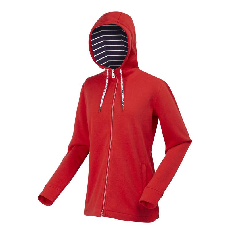 Dames Bayletta Gestreepte Voering Full Zip Hoodie (Rood met een hoog risico)