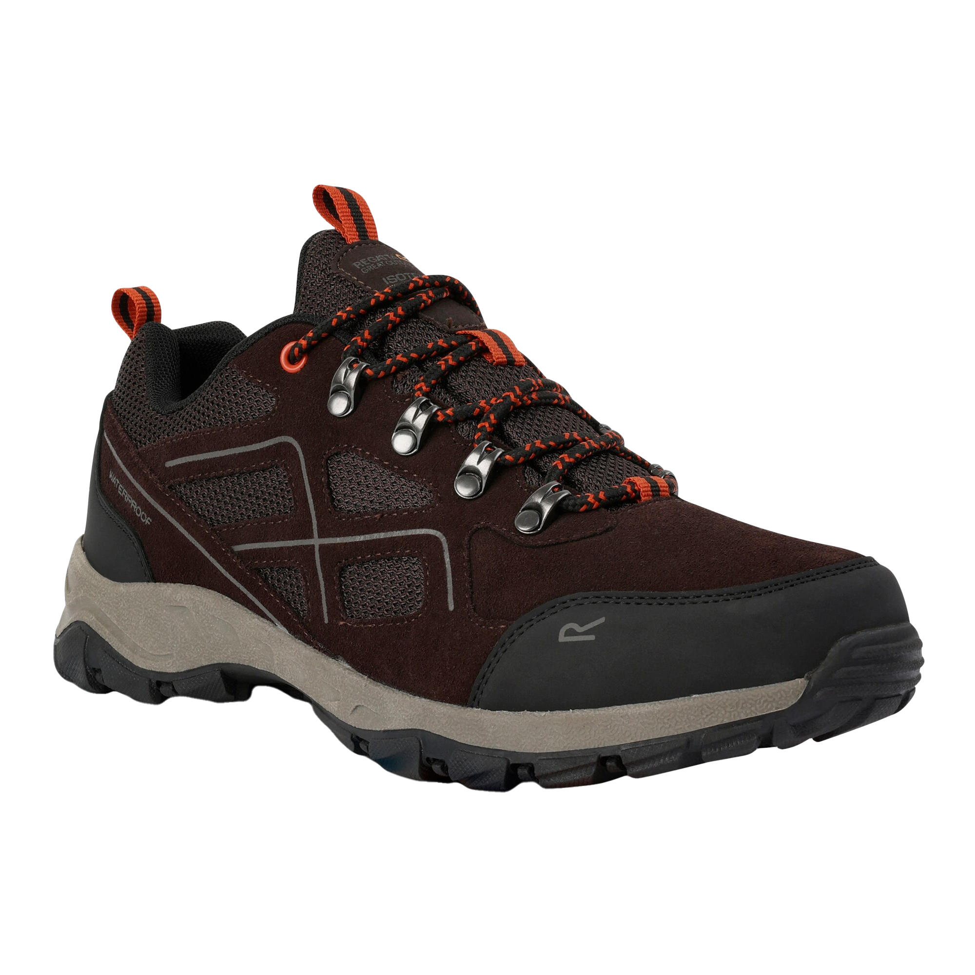 REGATTA Mens Vendeavour Suede Low Trainers (Peat/Blaze Orange)