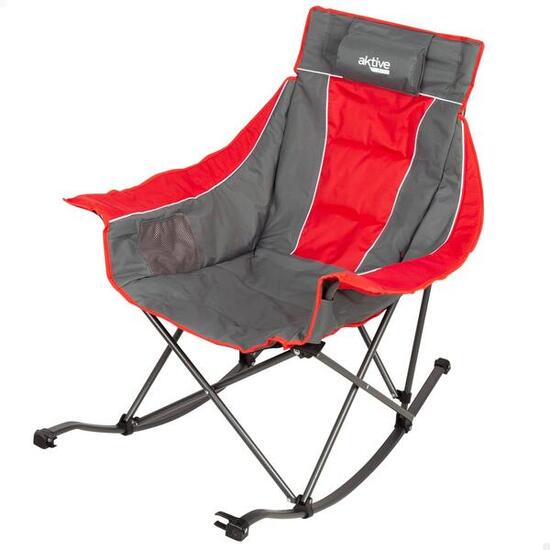 Aktive Fauteuil à bascule pliant camping gris et rouge avec coussin et poches