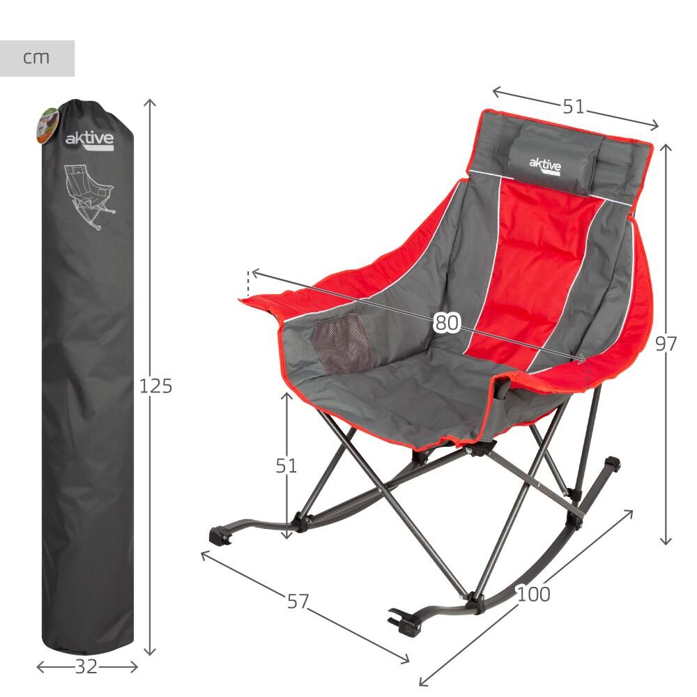 Aktive Sedia a dondolo pieghevole da campeggio grigio e rosso con cuscino 4/7