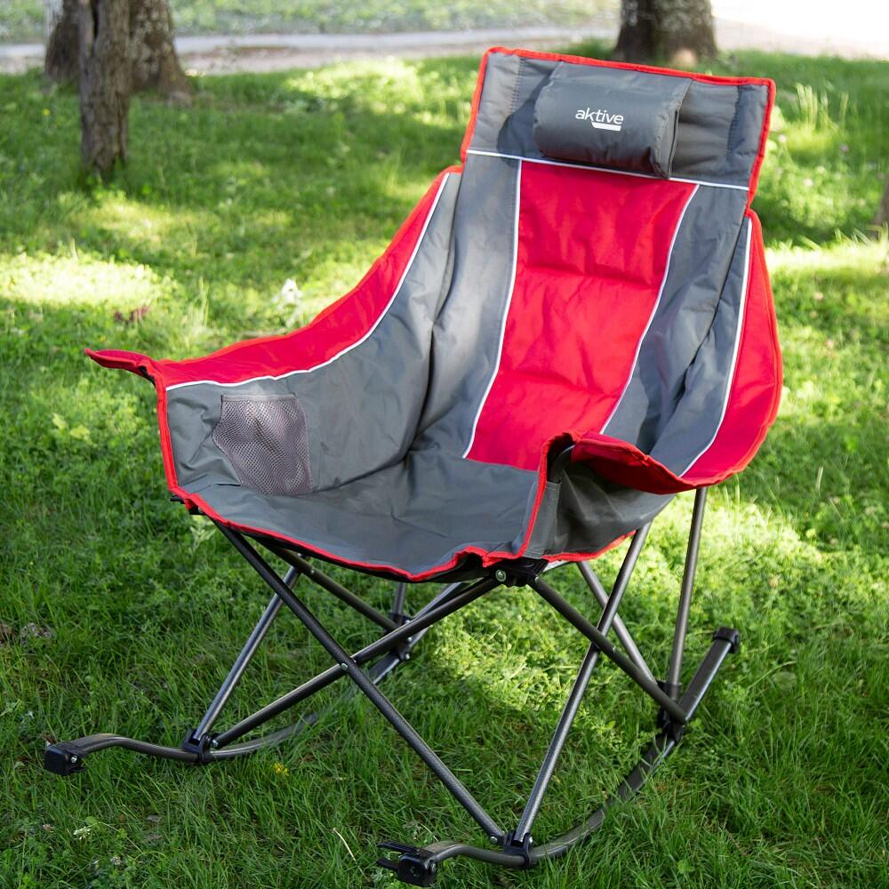 Aktive Sedia a dondolo pieghevole da campeggio grigio e rosso con cuscino 2/7