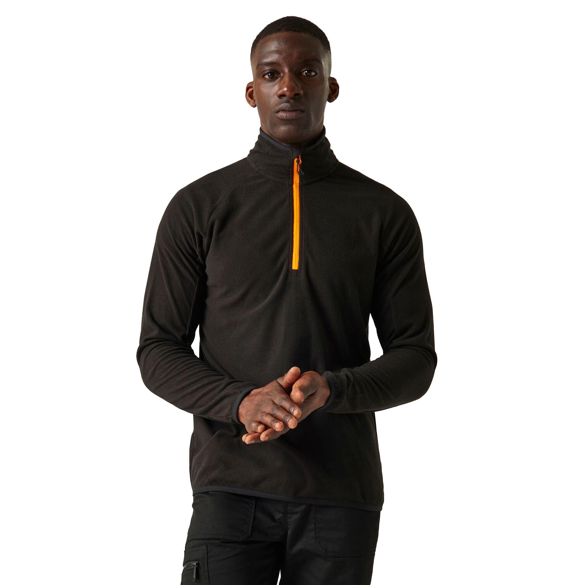 Mens Half Zip Fleece Top (Black/Orange Pop) 3/4