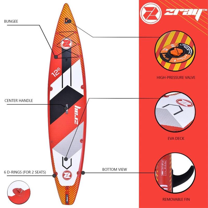 Stand Up Paddle ZRAY RAPID Dropstitch 381x76x15cm 12'6x30 "x6" Hinchable