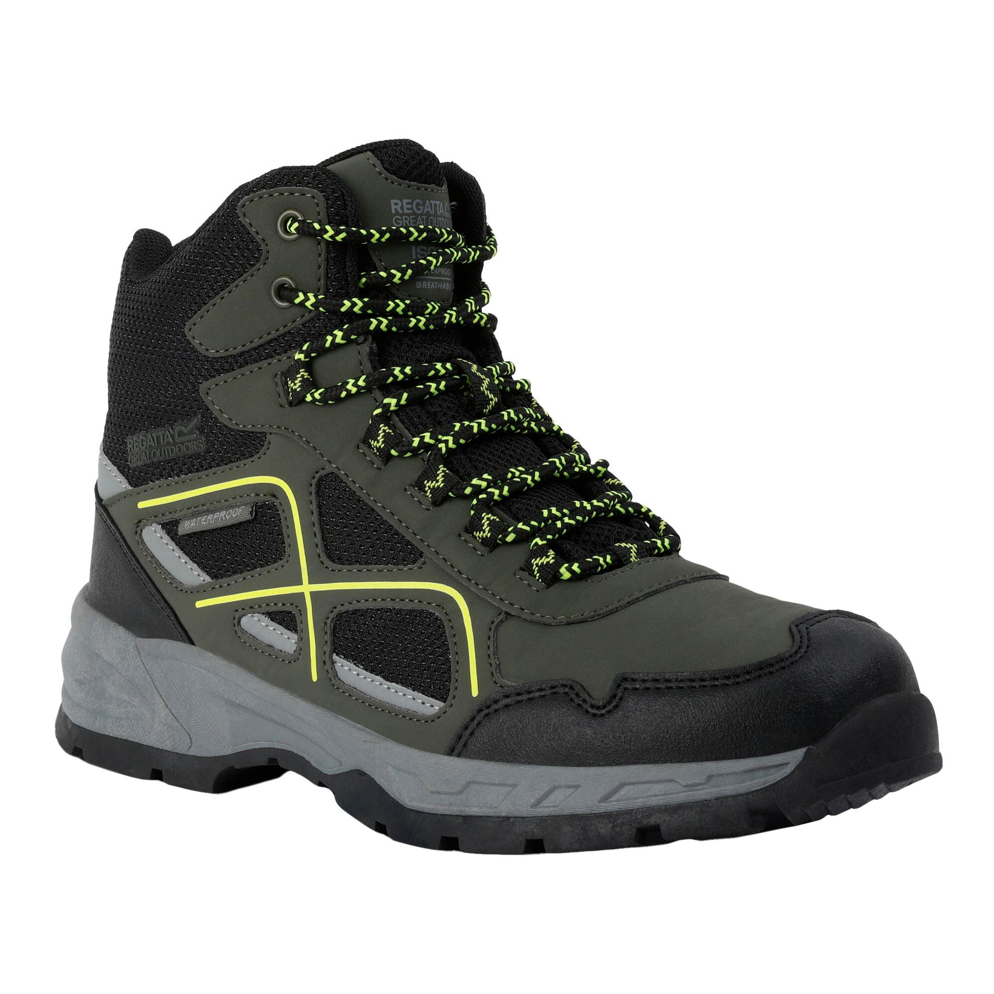 VENDEAVOUR Men's walking boots (Dark khaki / Neon green)