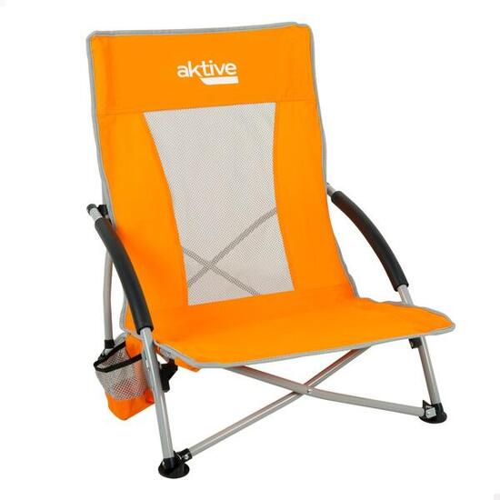 Chaise de plage pliante orange basse et respirante avec sous-verres Aktive
