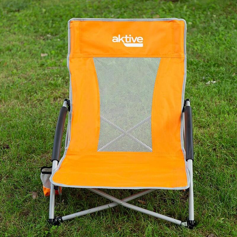 Aktive Silla de playa plegable baja y transpirable naranja c/posavasos