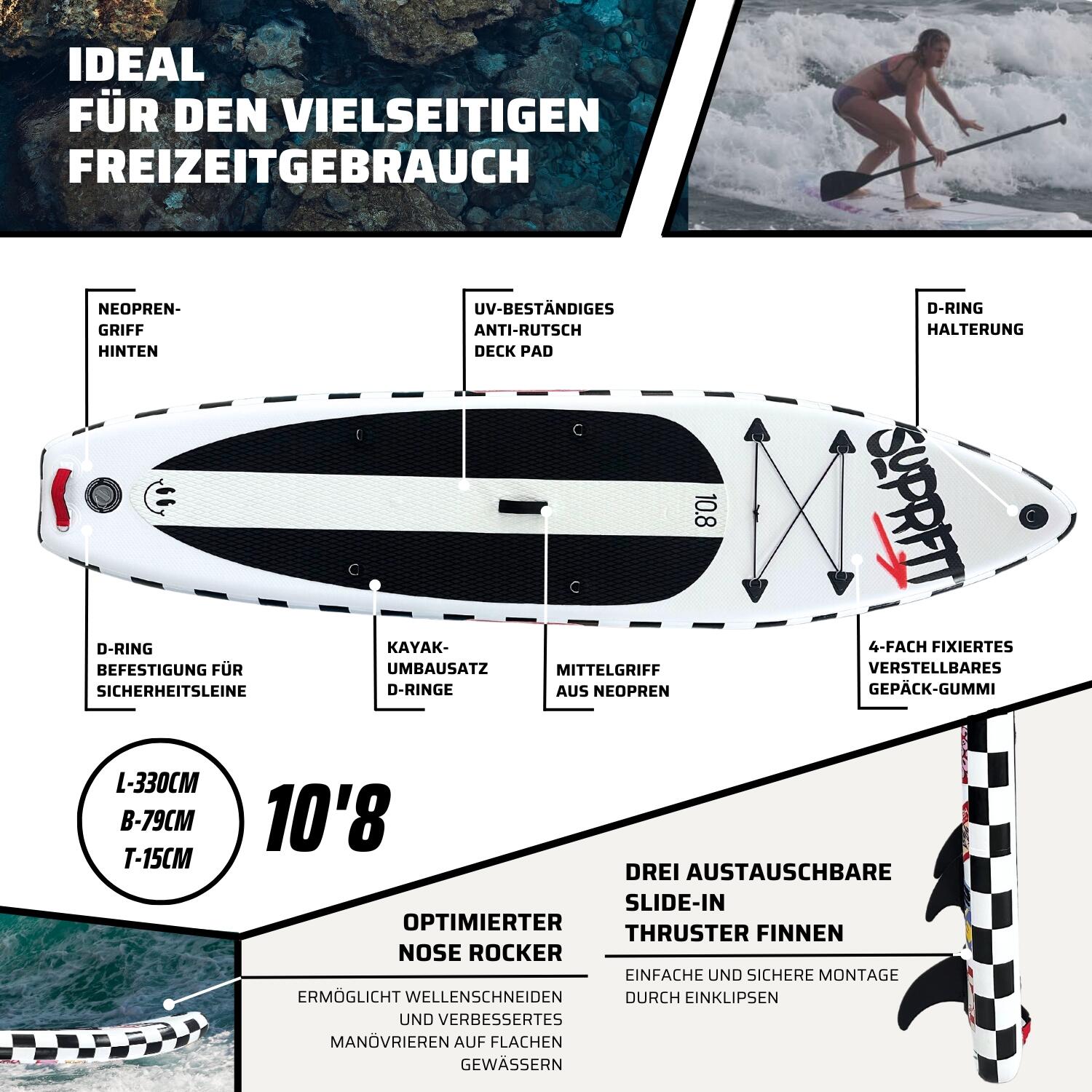 Suprfit SUP Board Set Stickers White inkl. Sitz und Kajak Paddle 3/7