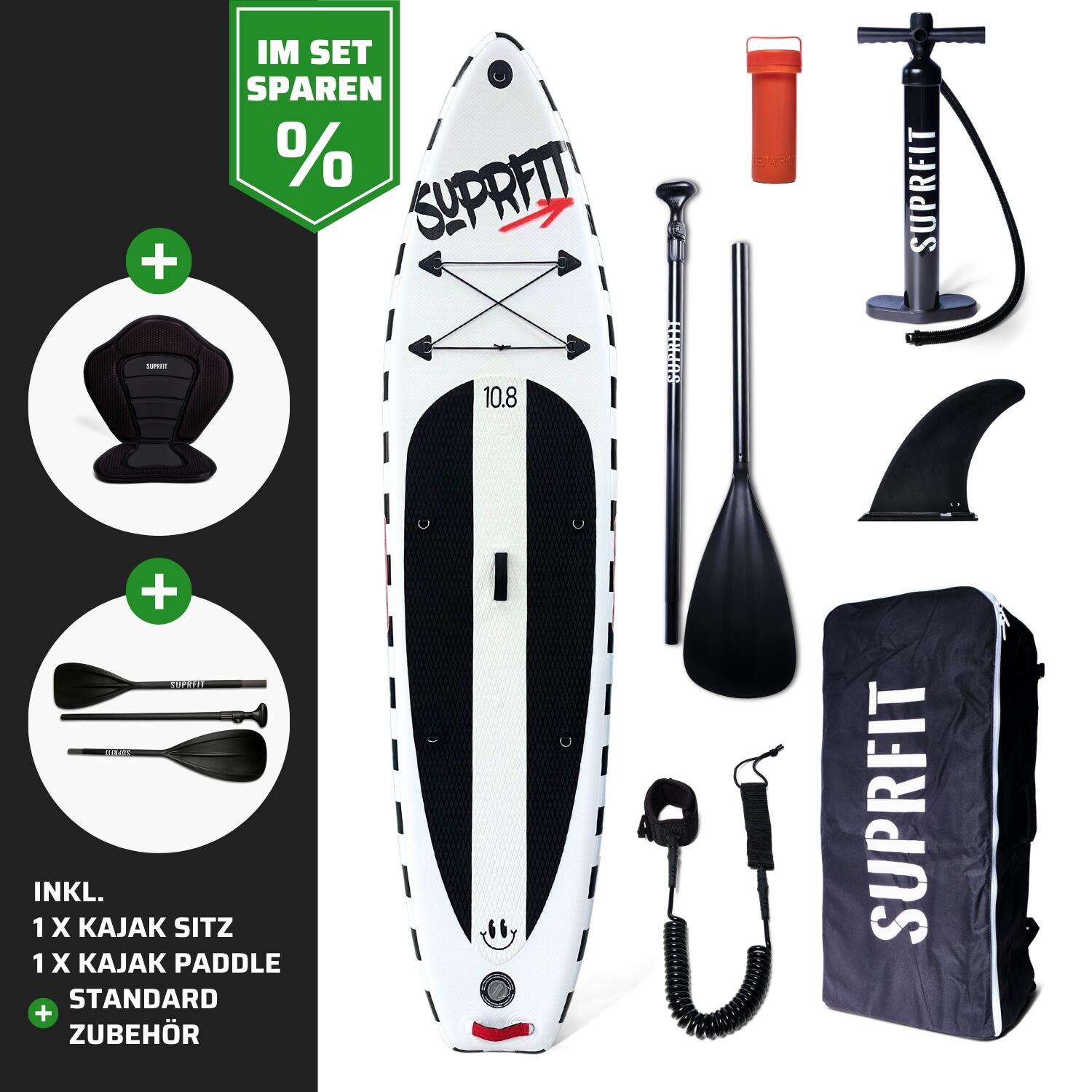 SUPRFIT Suprfit SUP Board Set Stickers White inkl. Sitz und Kajak Paddle