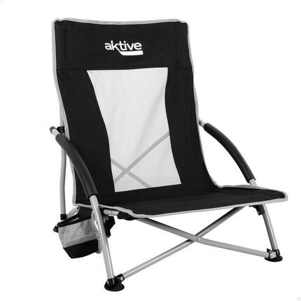 Aktive Chaise pliante de camping basse et respirante noire avec porte-gobelets