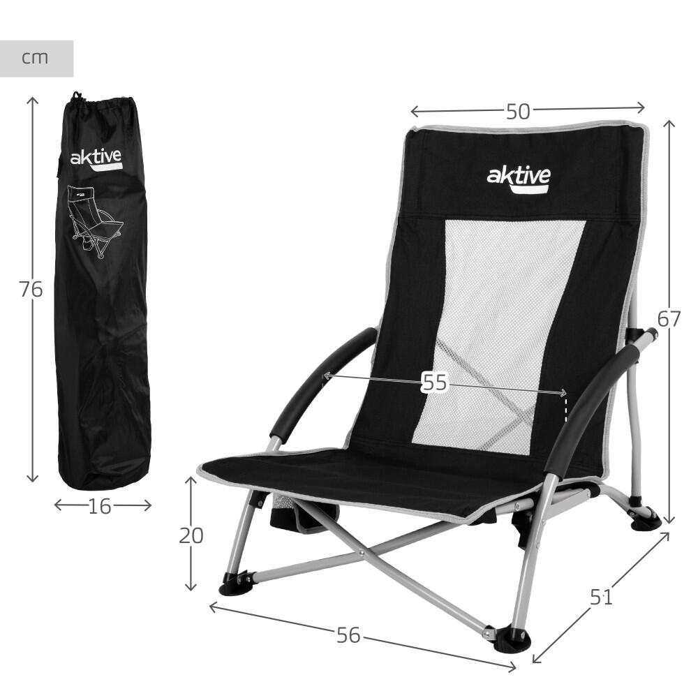 Aktive Sedia pieghevole 50x51x67 cm bassa e traspirante, sedia da campeggio nera 4/7