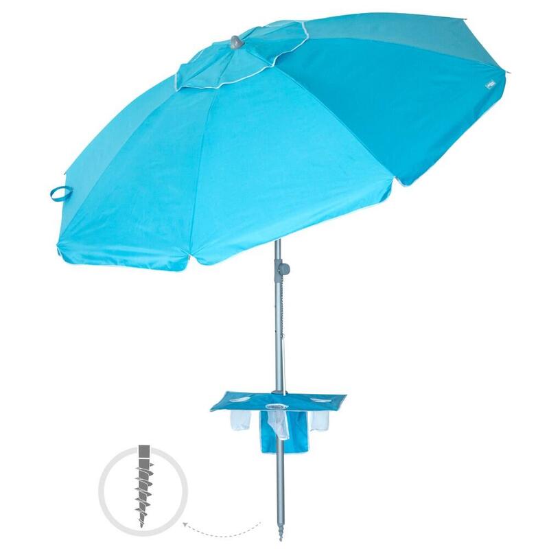 Aktive Sombrilla playa grande inclinable 210 cm UV50 azul c/mesa