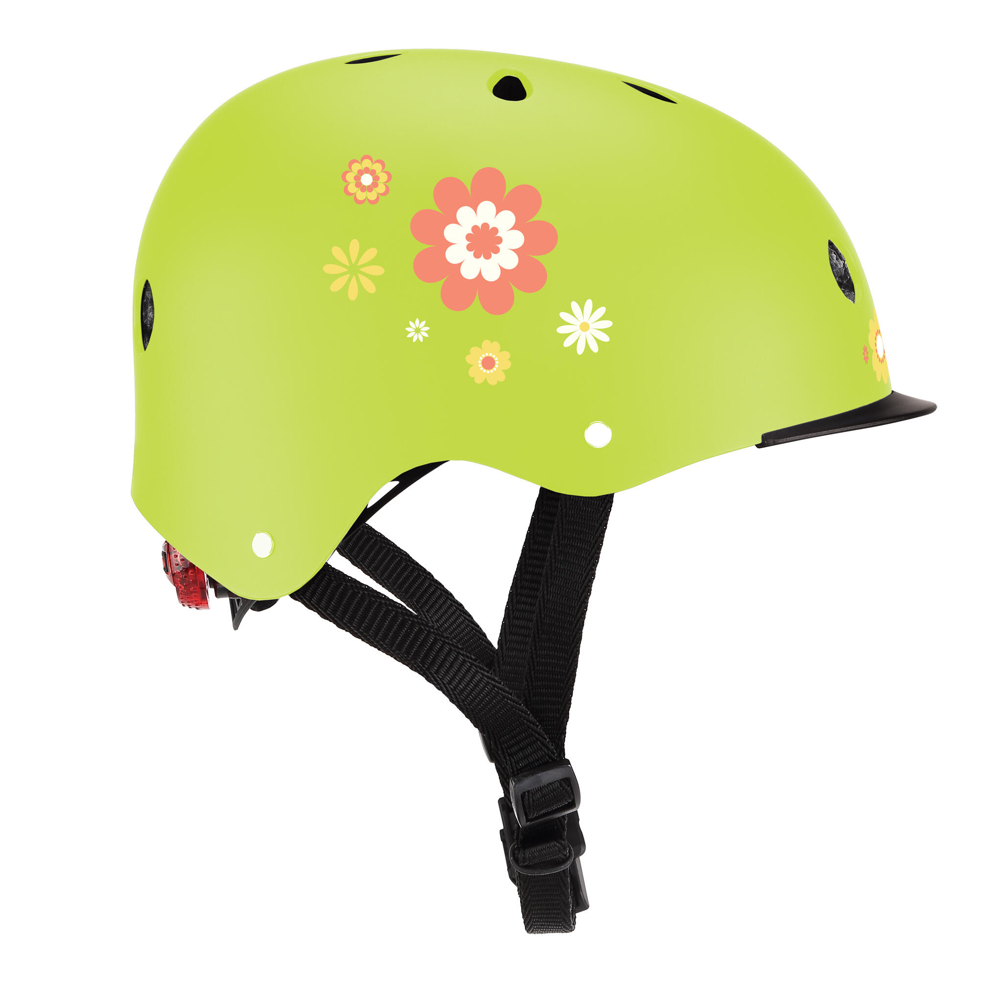 Casco Globber Elite Lights XS-S lima verde flores, ABS, LED 4/7