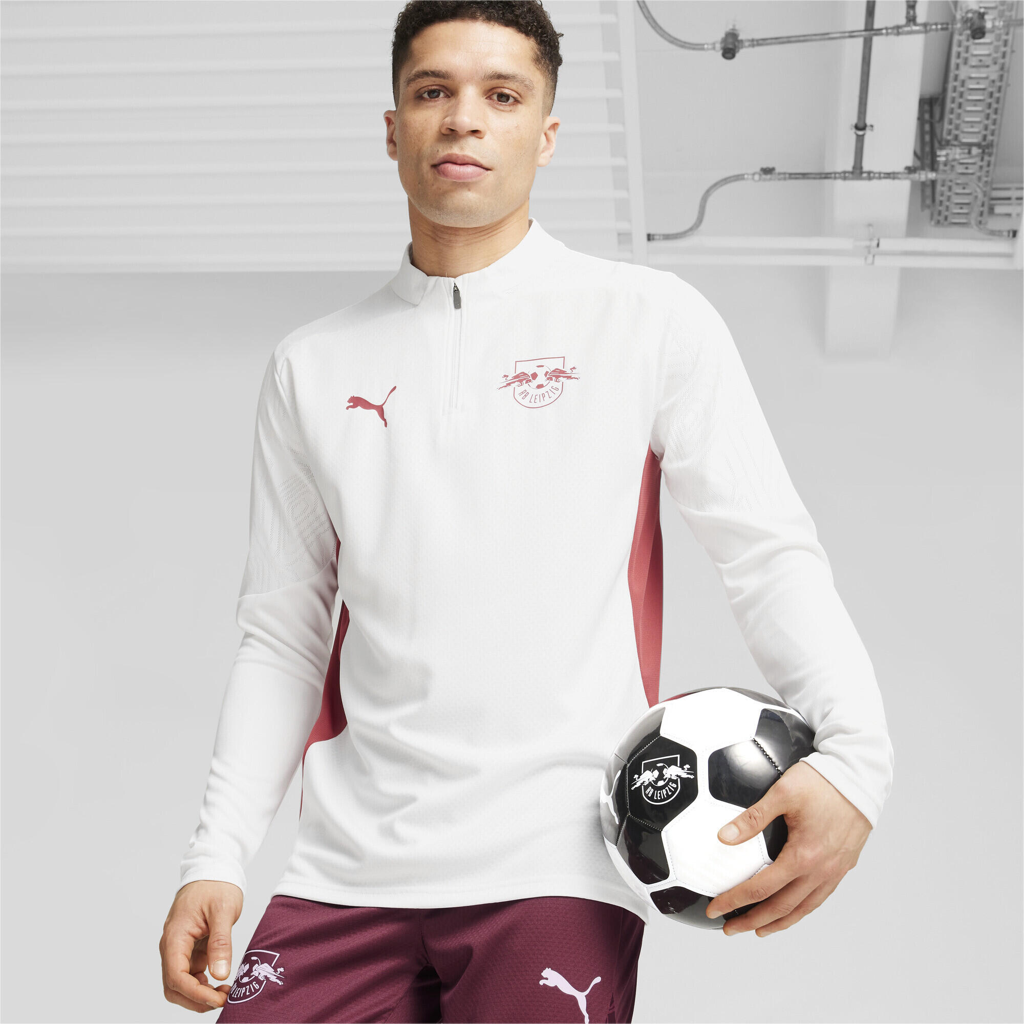 RB Maglia da allenamento con zip a un quarto Leipzig da uomo PUMA White Club Red 2/7