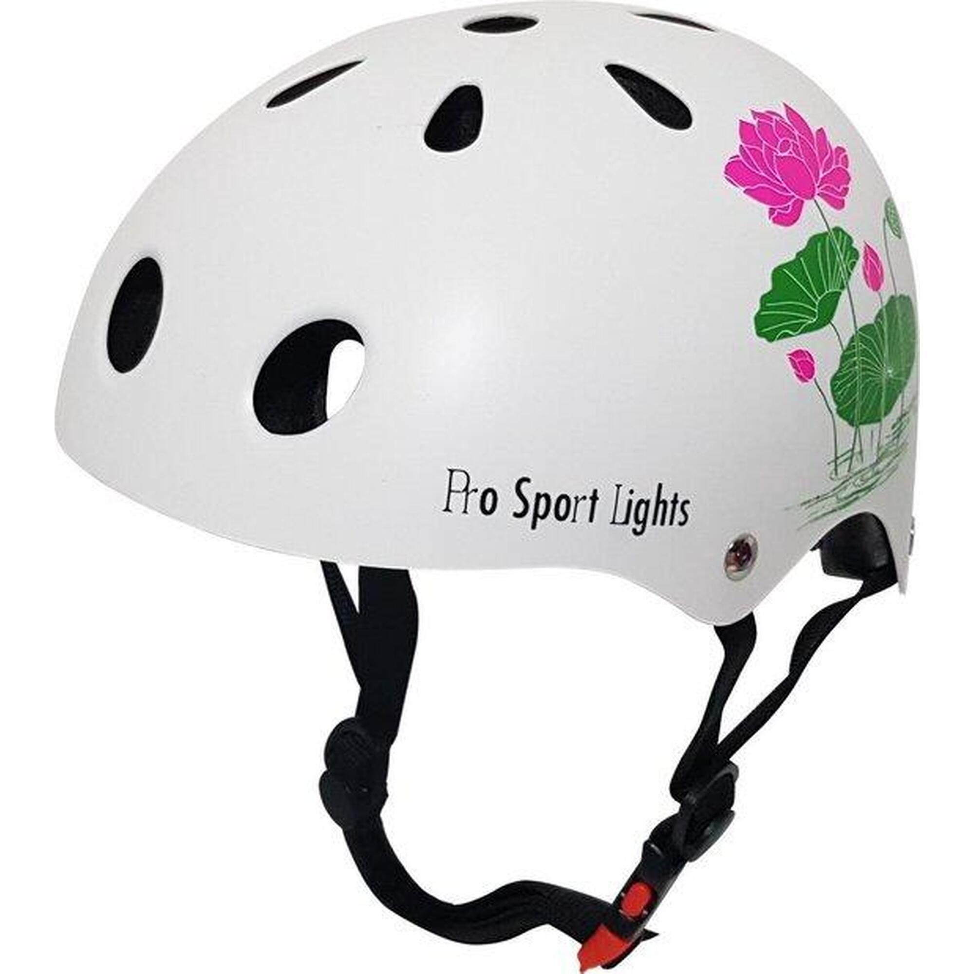 Casque de vélo pour enfants Skate - Blanc avec fleurs