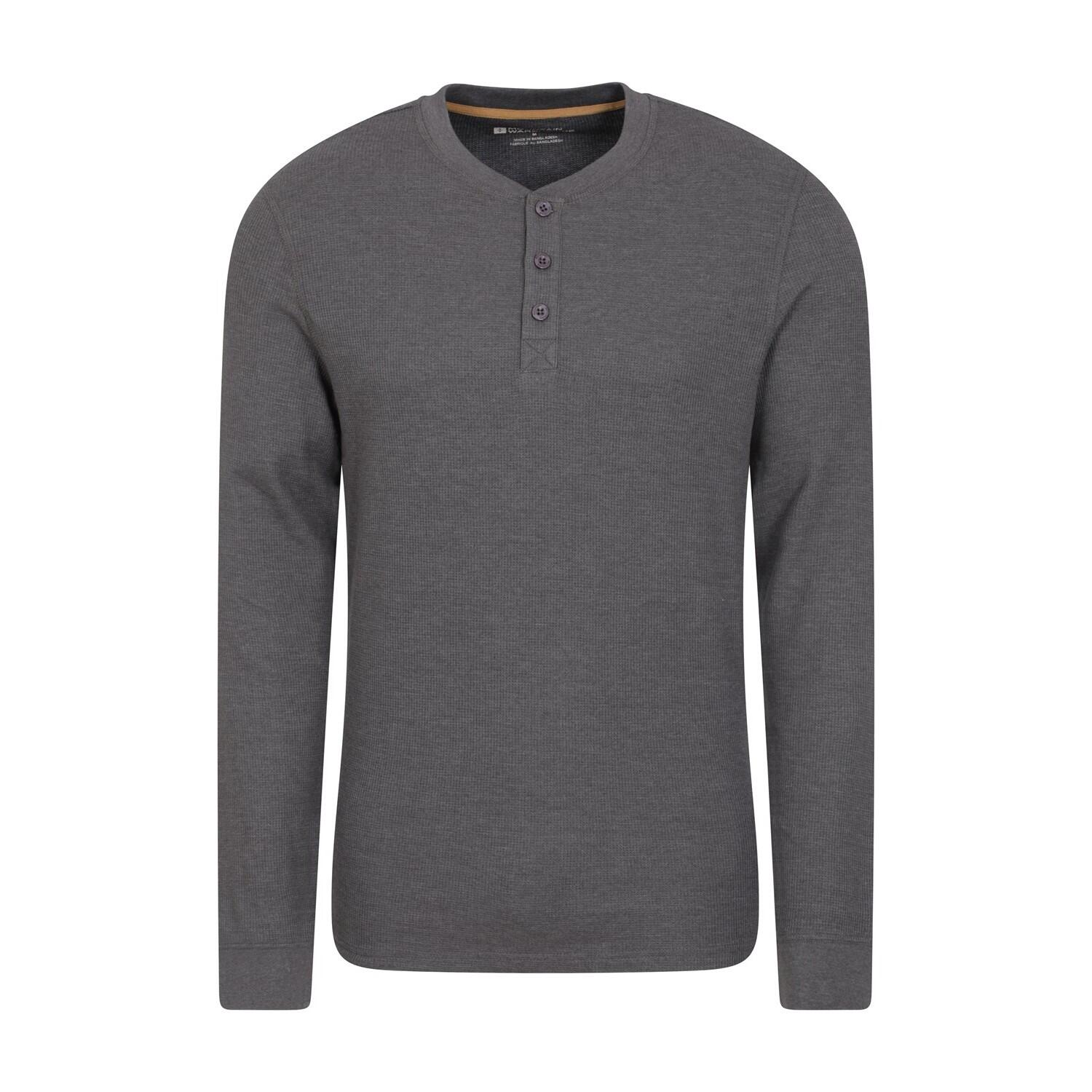 Mountain Warehouse Selby Men's Waffle Henley Tee - Lightweight Organic Cotton Long Sleeve Shirt