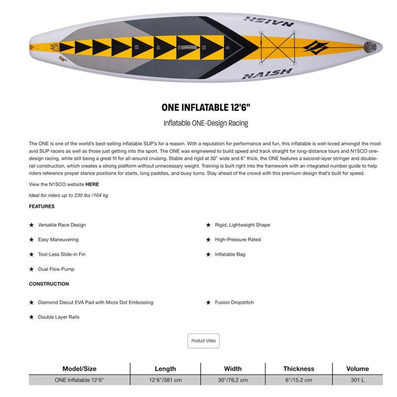 ONE Inflatable 12'6" SUP Board - White/Orange