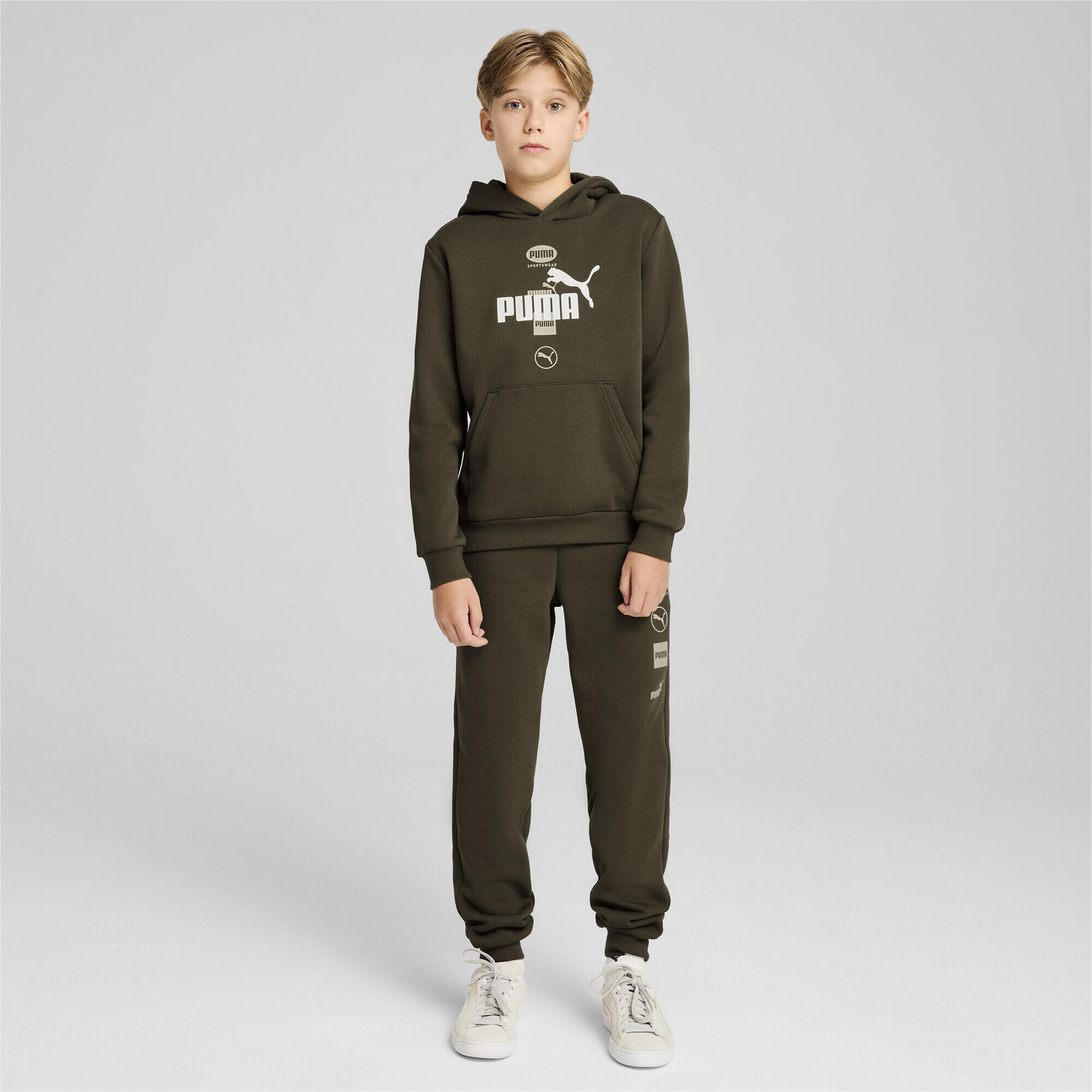 Młodzieżowa bluza z kapturem i grafiką PUMA POWER PUMA Dark Olive Green 2/6