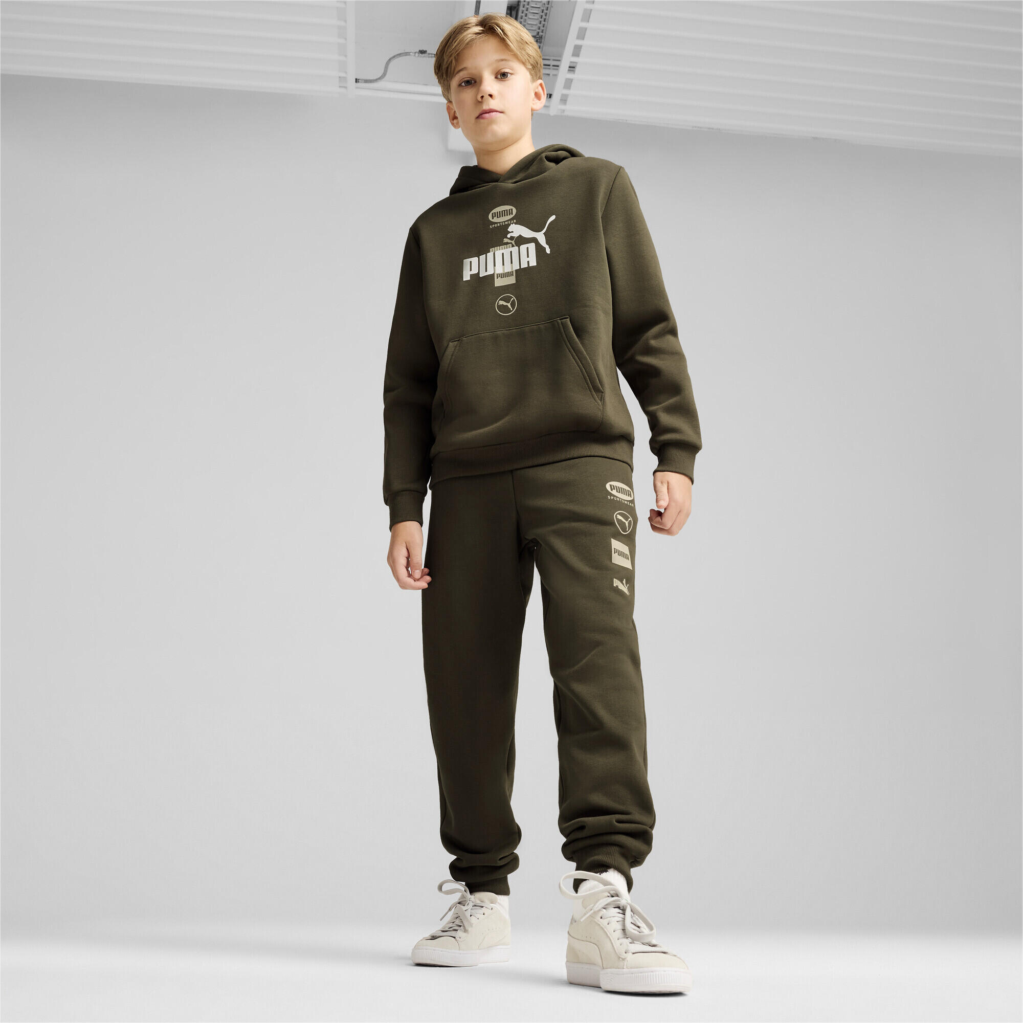 Młodzieżowa bluza z kapturem i grafiką PUMA POWER PUMA Dark Olive Green 5/6