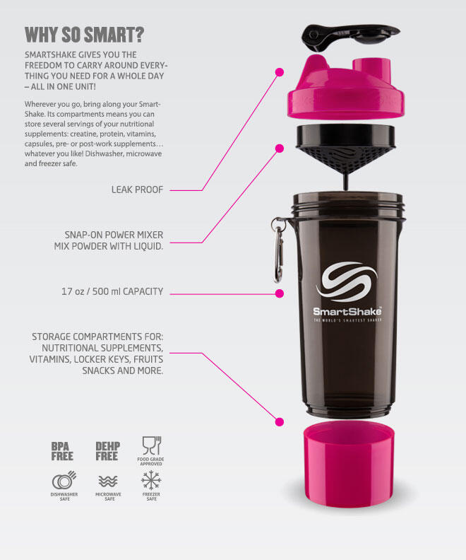 Smartshake Slim (500ml) Neon Pink - Fitness-Zubehör - Streuer & Mixer 2/7