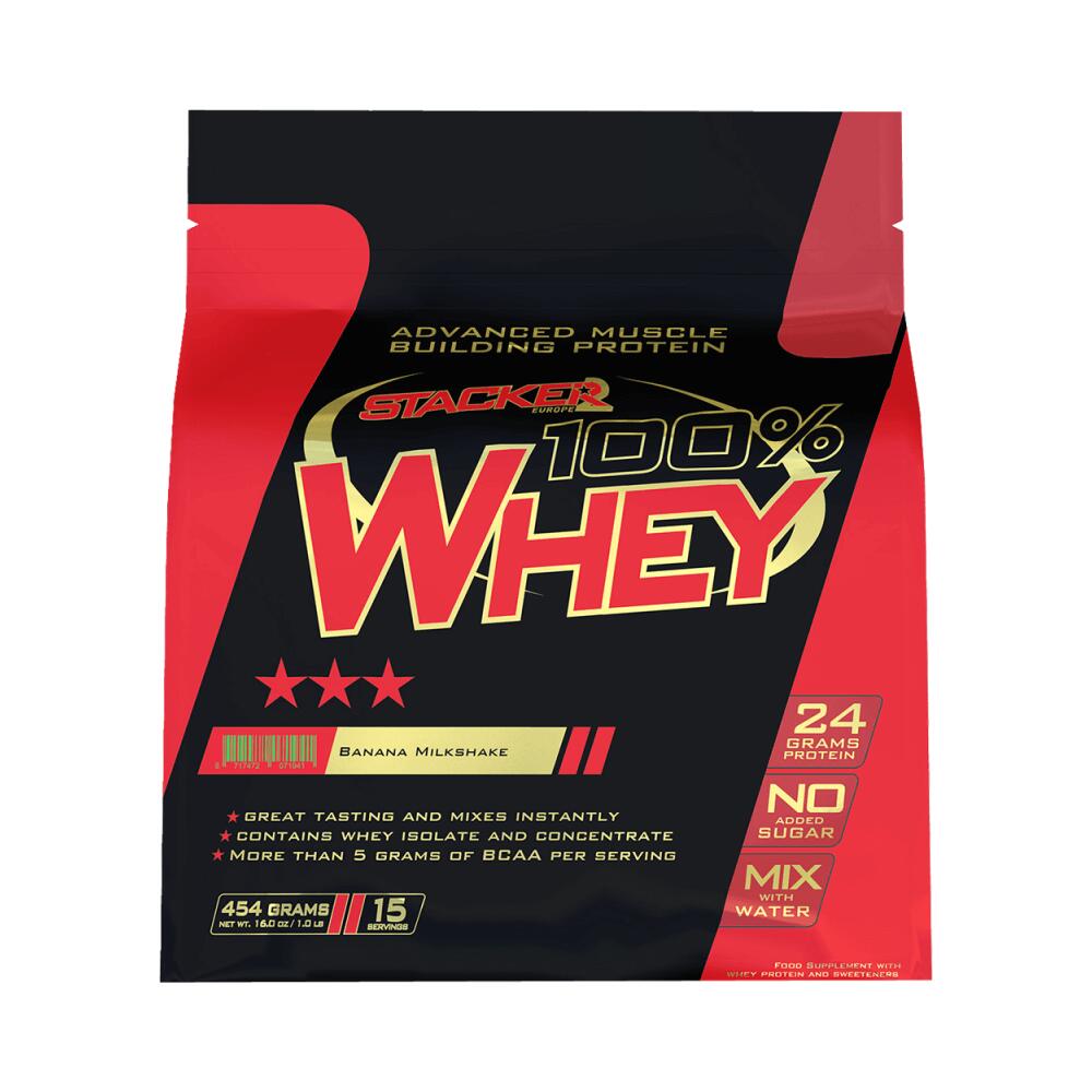 STACKER2 Stacker2 100% Whey (454g) Banana Milkshake - Eiwitten - Wei-eiwit Mix