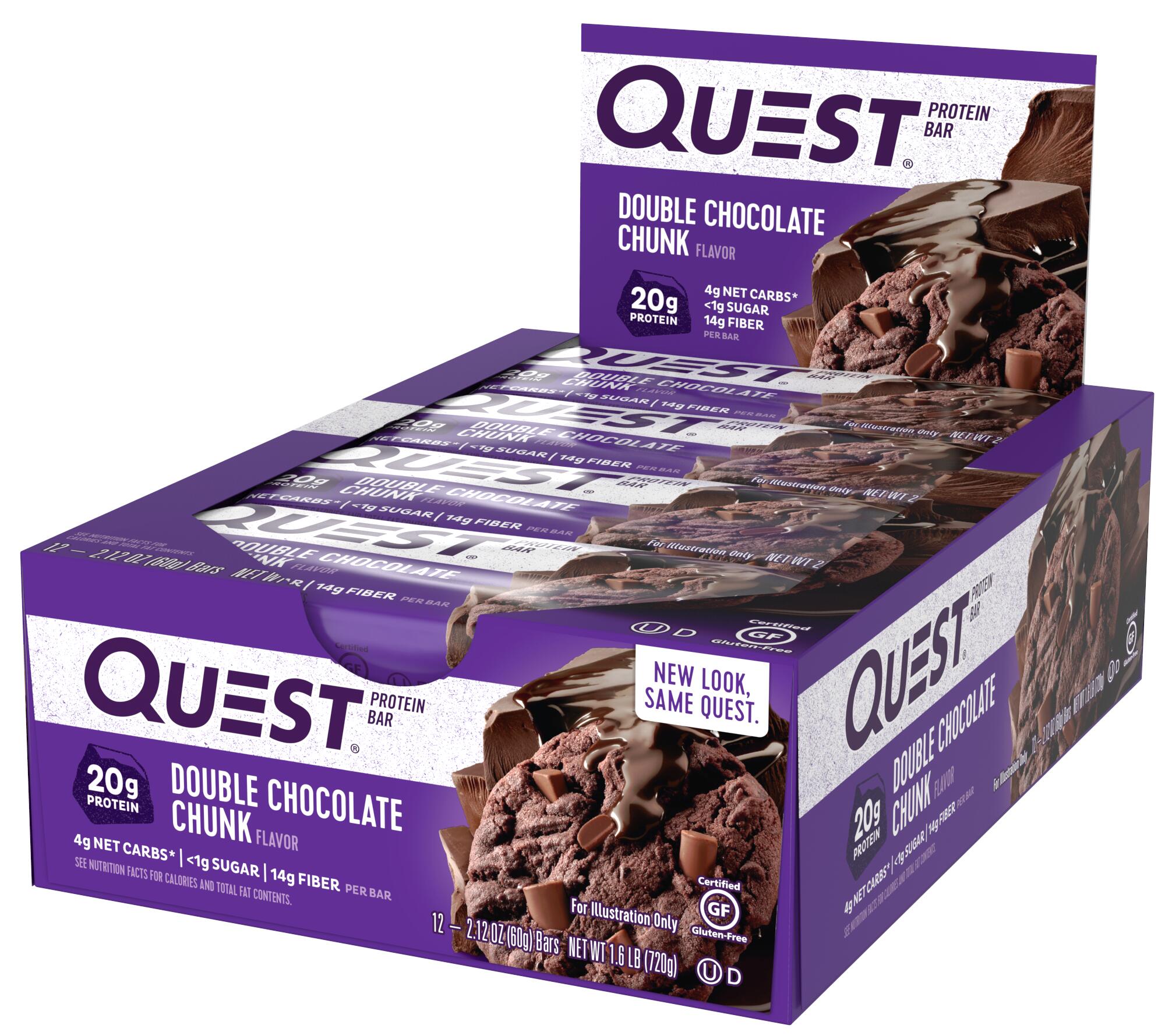 Barres protéinées - Quest Bar - Double Chocolat en Morceaux Boite de 12 5/5