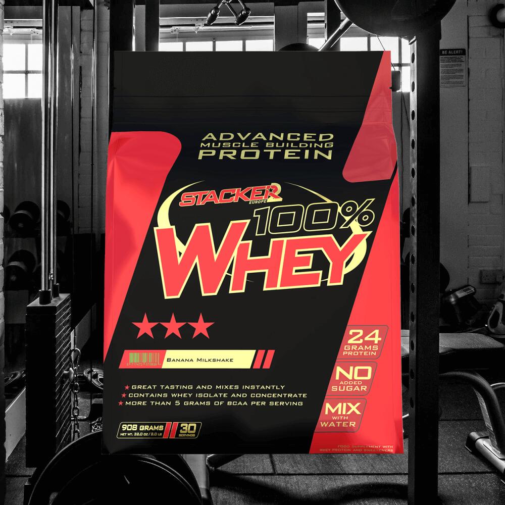 Stacker2 100% Whey (908g) Banana Milkshake - Proteine 2/3