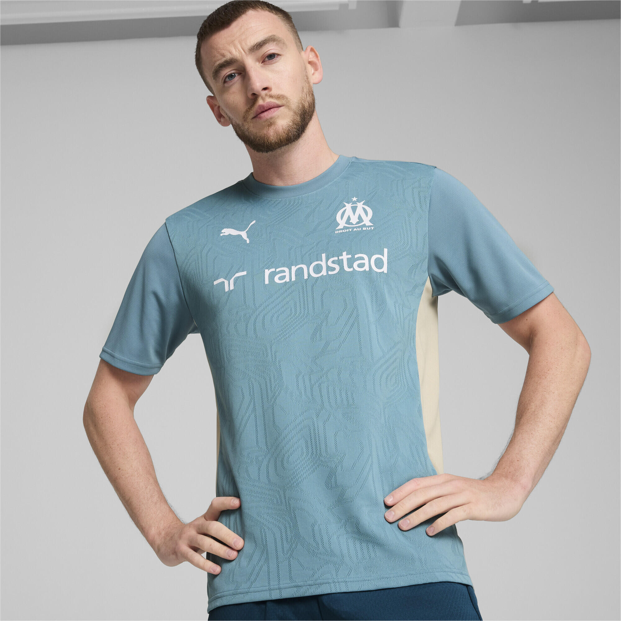 Maglia da allenamento Olympique de Marseille da uomo PUMA Bold Blue Putty Beige 6/7