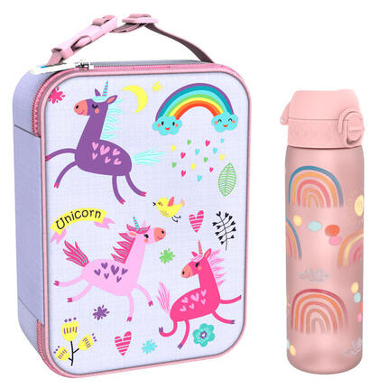 Dziecięcy zestaw śniadaniowy ION8 Unicorns. Lunchbag i bidon 500ml z RECYCLON