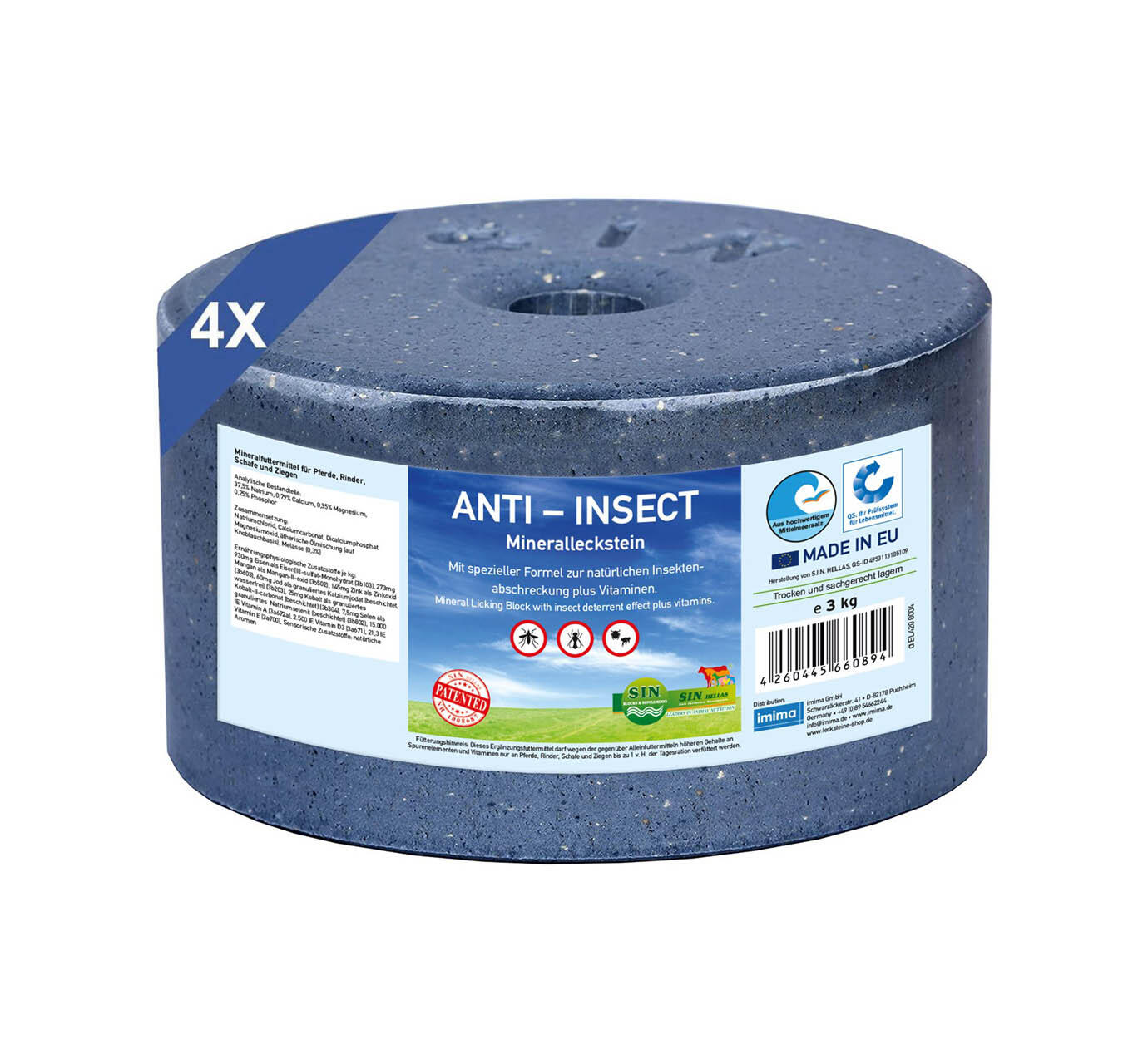 IMIMA ANTI-INSECT - mineraal liksteen, set met 4x 3kg