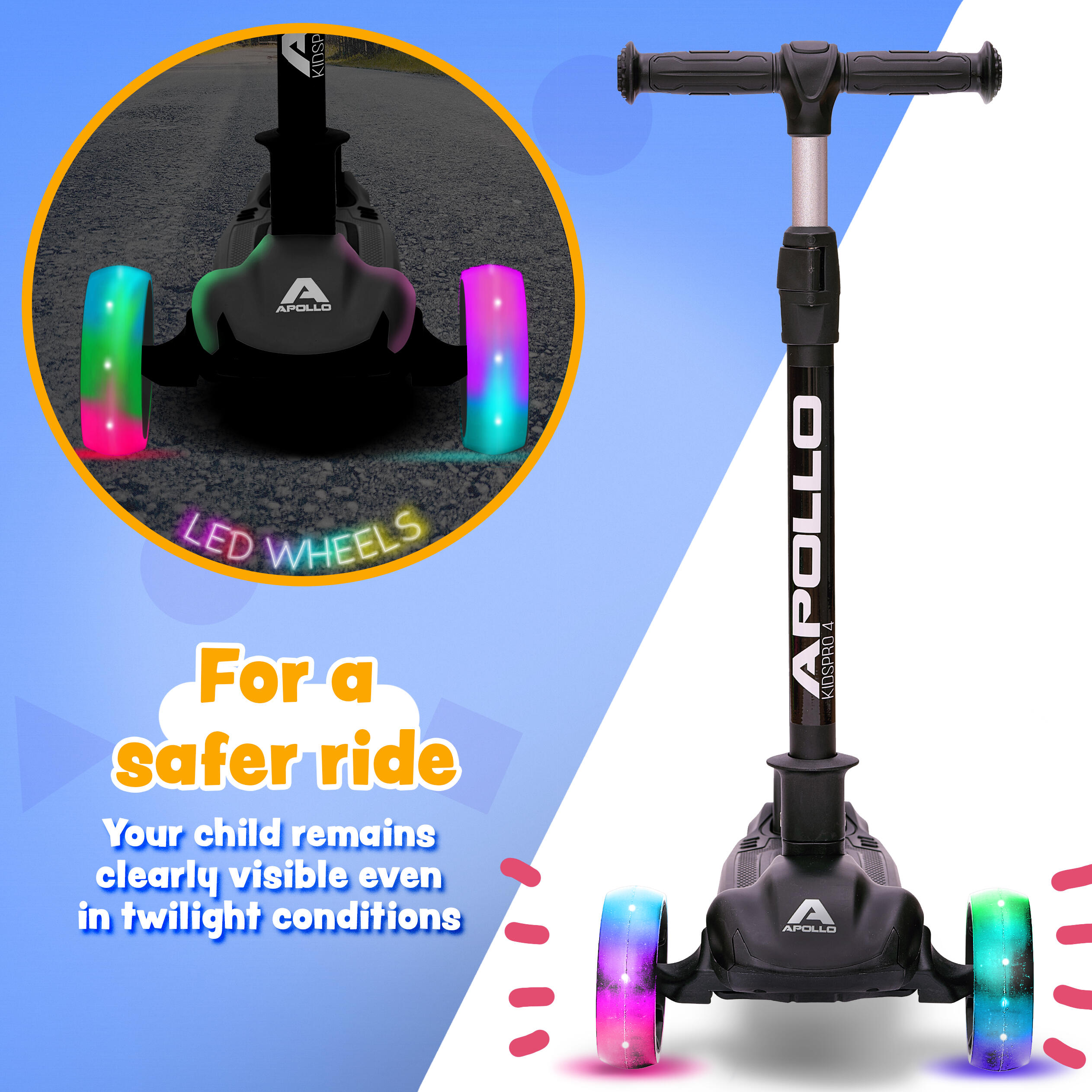 Trottinette 3 Roues Enfant Pliable KIDSPRO 4 Réglable en Hauteur - Noir 4/7