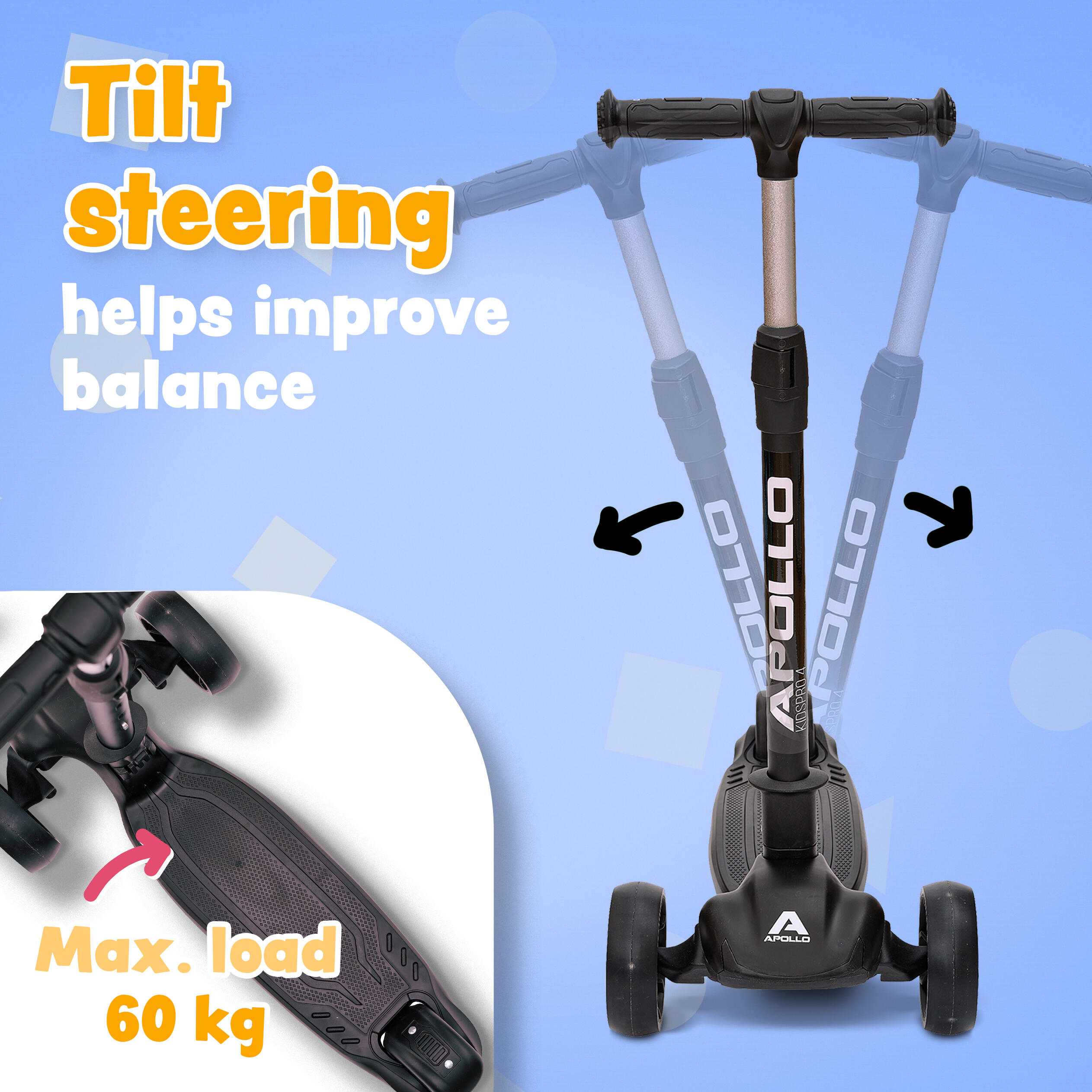Trottinette 3 Roues Enfant Pliable KIDSPRO 4 Réglable en Hauteur - Noir 3/7