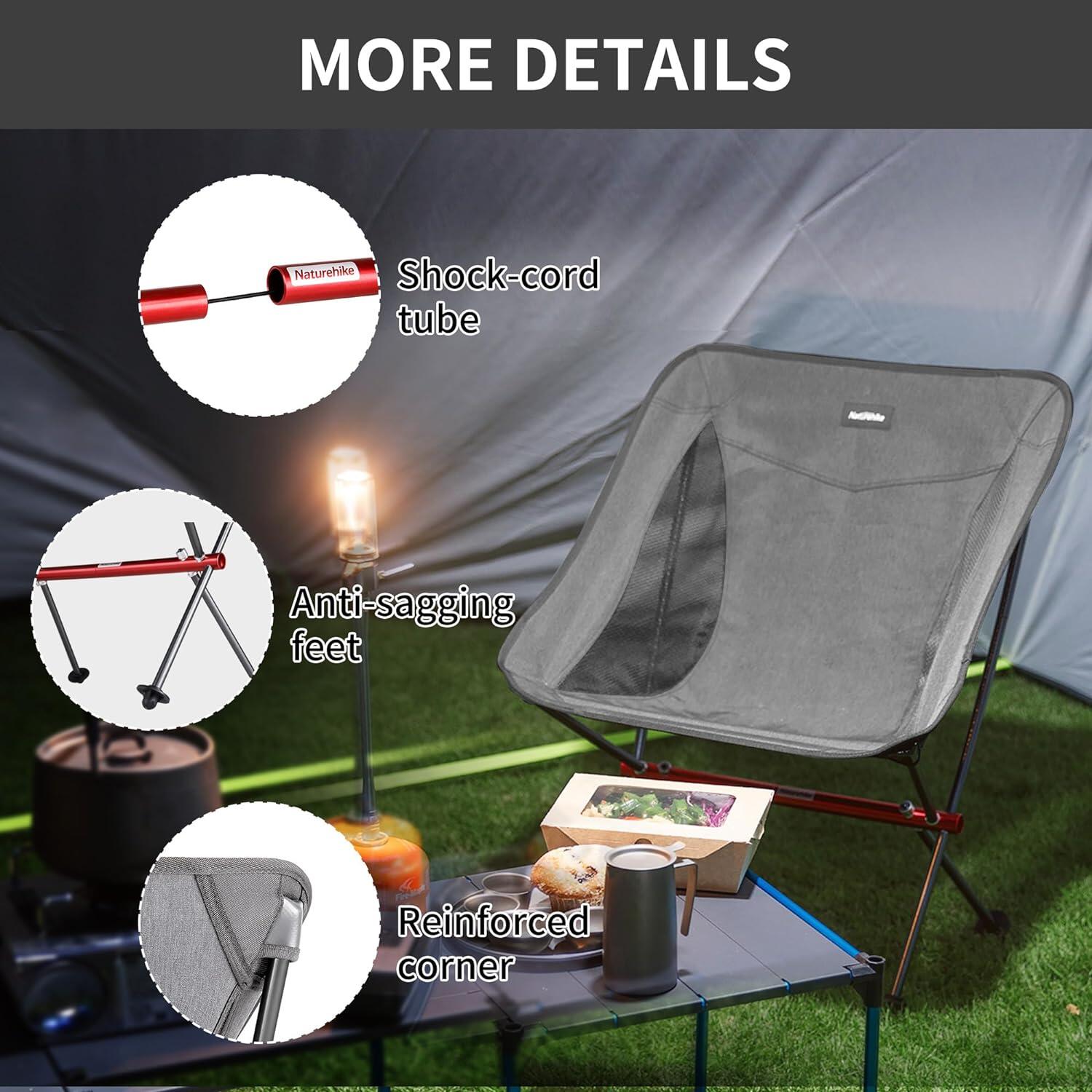 Silla plegable Camping Playa Naturehike duradera, liviana y portátil Gris 4/5