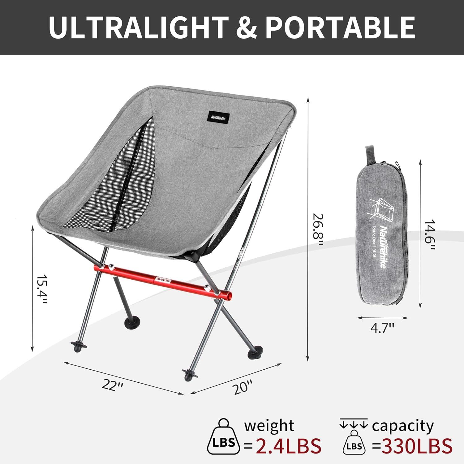Silla plegable Camping Playa Naturehike duradera, liviana y portátil Gris 5/5