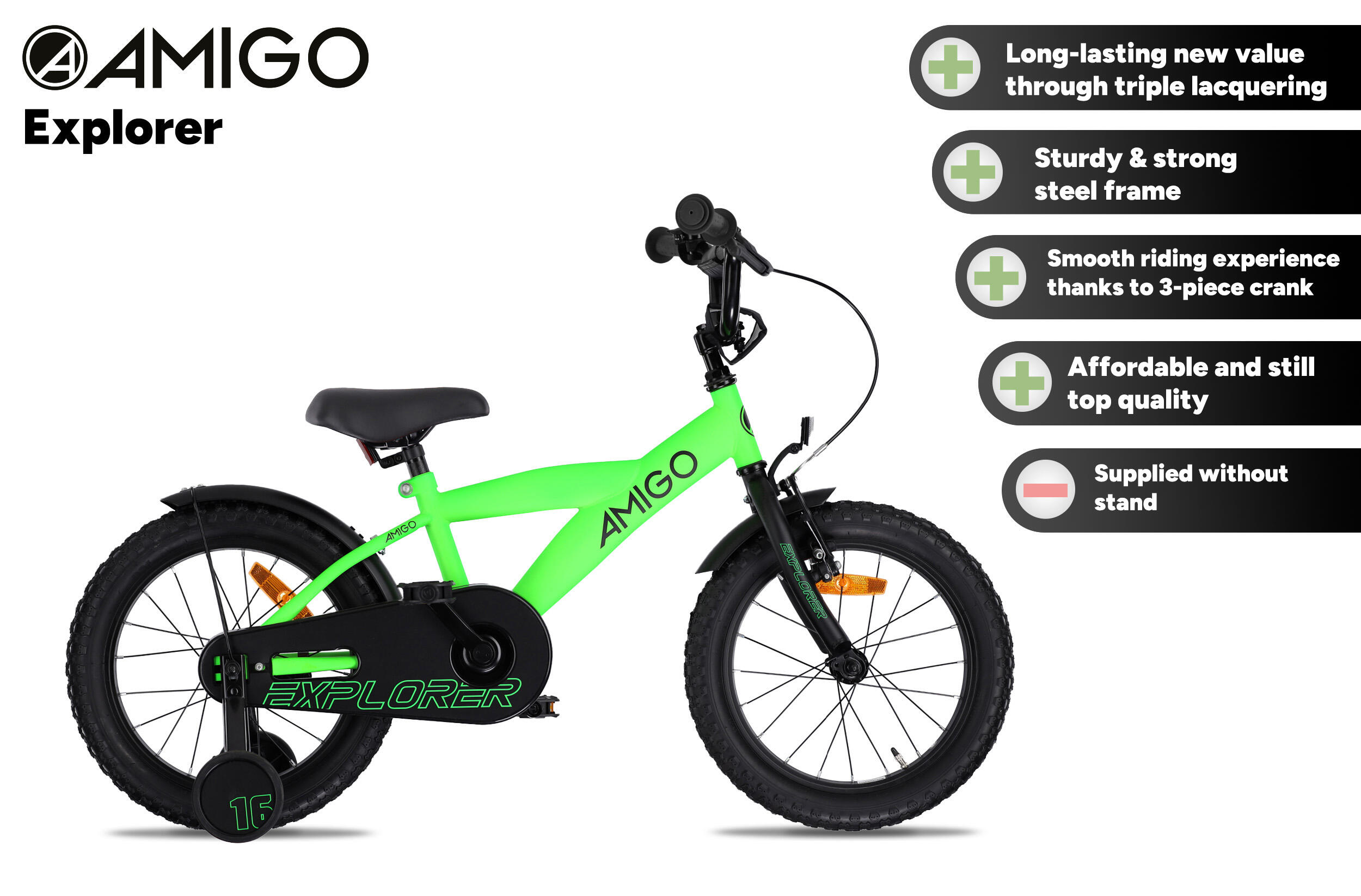 AMIGO Jongensfiets Explorer 12 Inch Jongens Terugtraprem Groen/Zwart 2/7