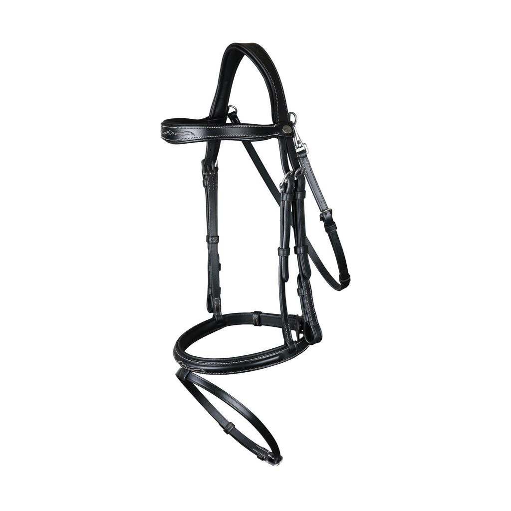 Anatomical riding bridle with combined noseband and snap hook Dy'on