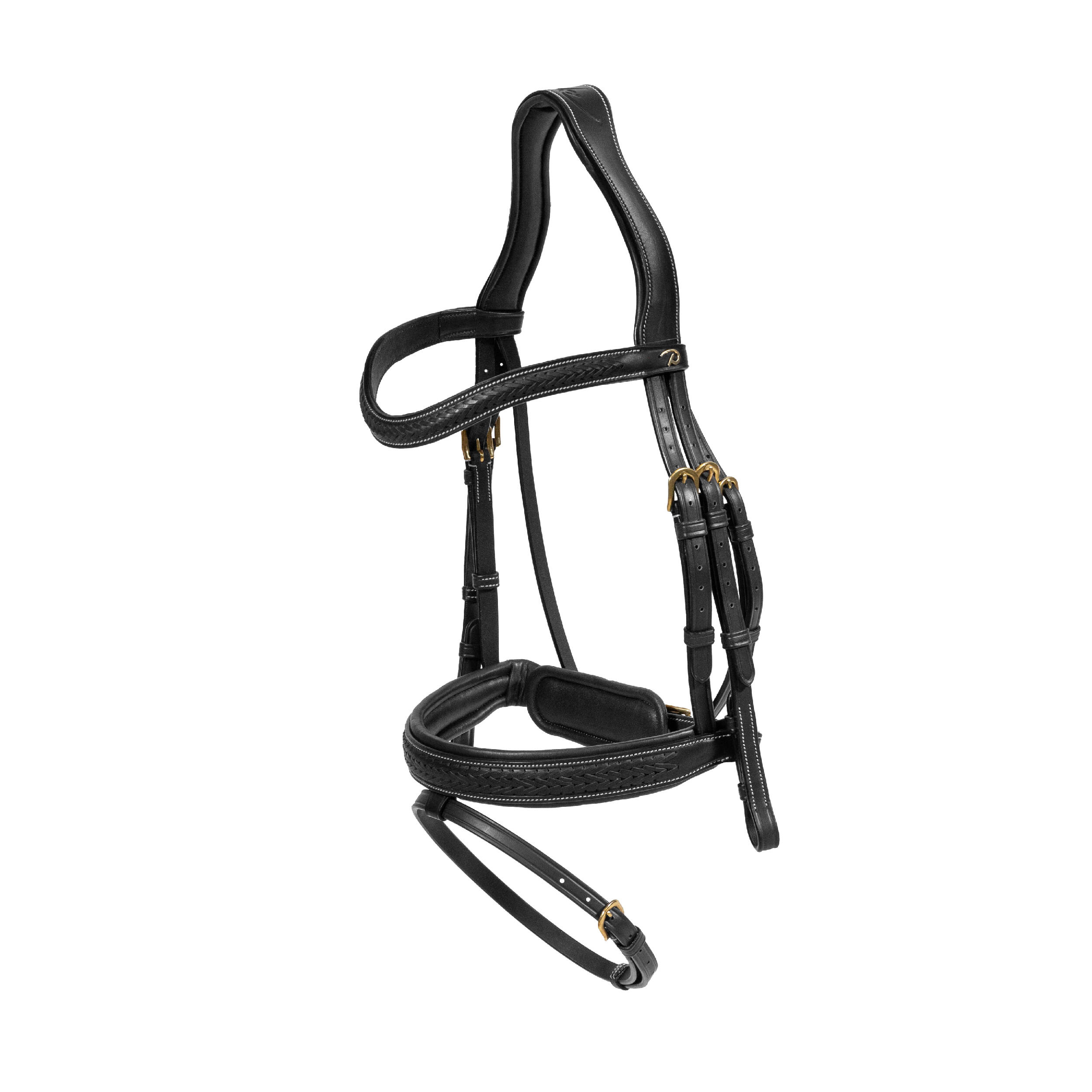 Anatomical braided combination riding bridle with Dyon pull