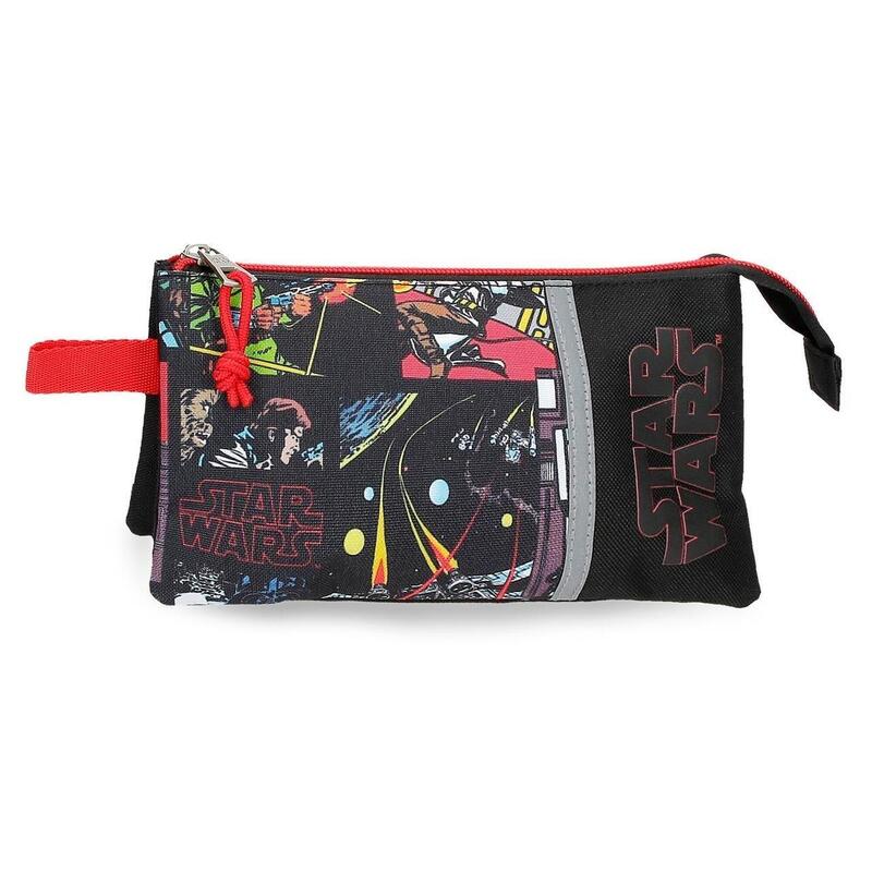 Estuche tres compartimentos Niño Star Wars Galactic Team  12 cm Negro