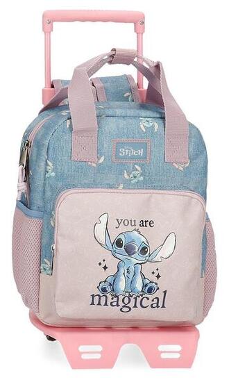 Mochila escolar adaptable Disney Stitch you are magical con carro 28cm denim