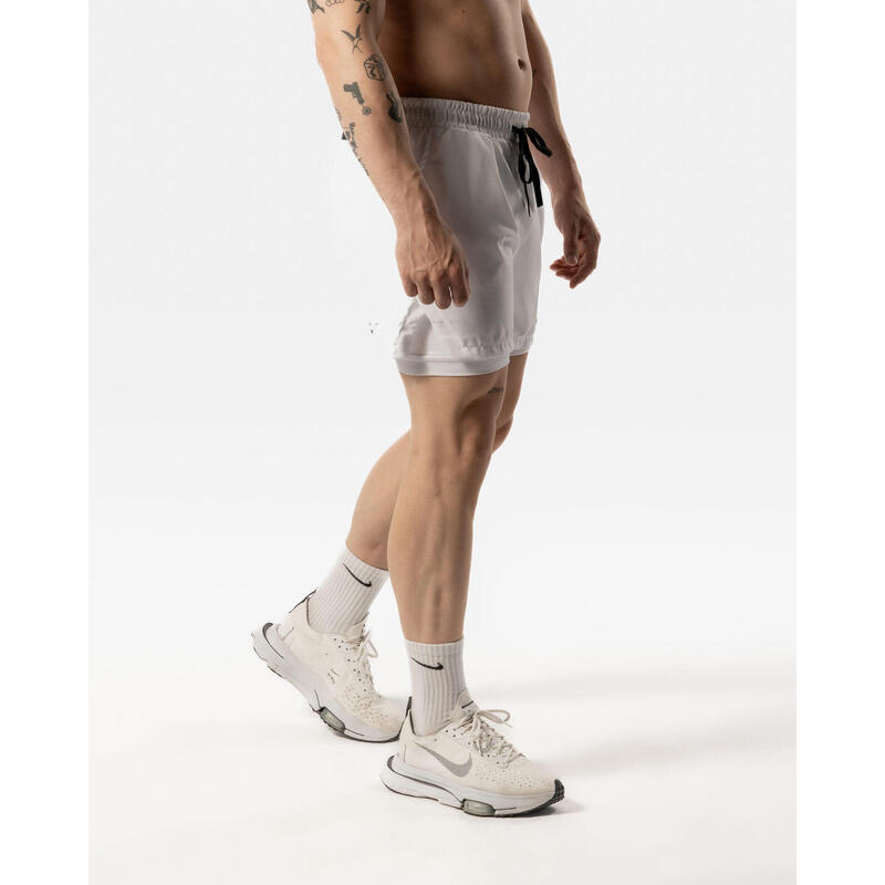 Short 2 en 1 pour hommes - Fitness Cardio ou Running - Blanc