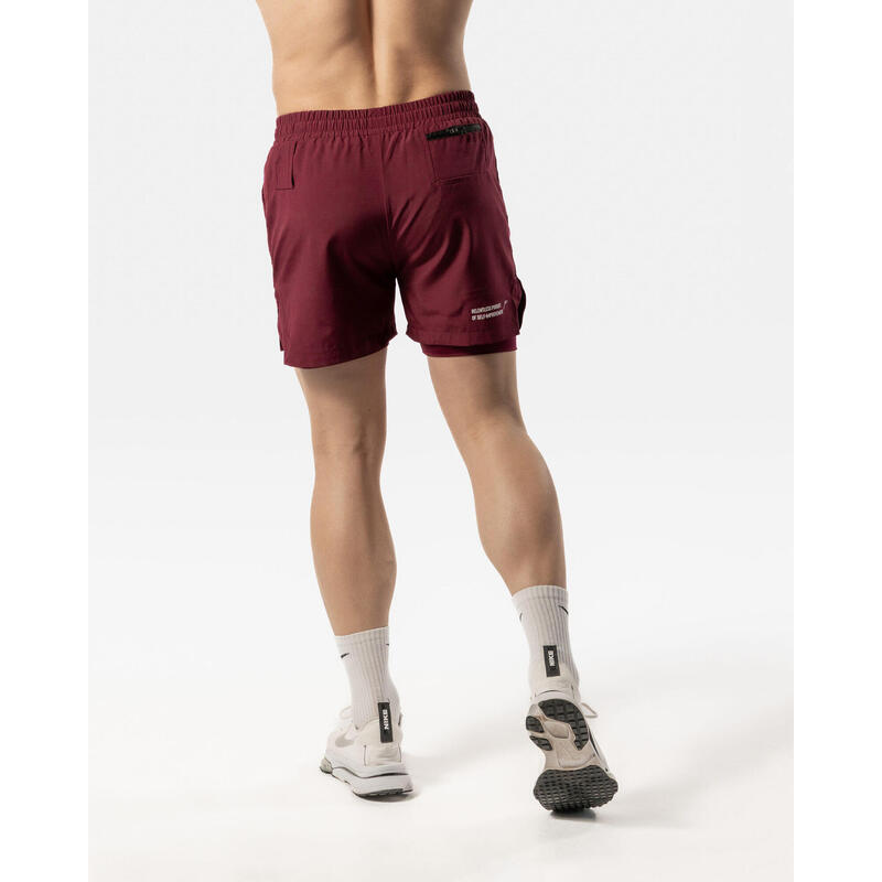 Short 2 en 1 pour hommes - Fitness Cardio ou Running - Rouge foncé